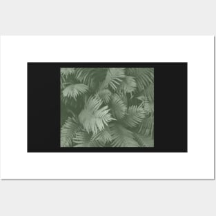 Green Dark Forest at Night, Fern Garden Plants Posters and Art